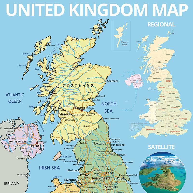 UK Map Wall Display for Secondary School Education