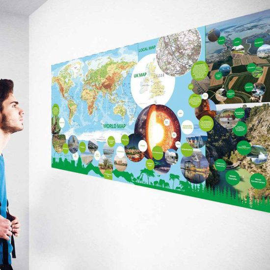Customisable World, UK and Local OS Map Wall Display for Secondary Schools