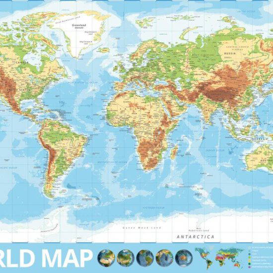 Topographical World Map Wall Displays for Primary Schools