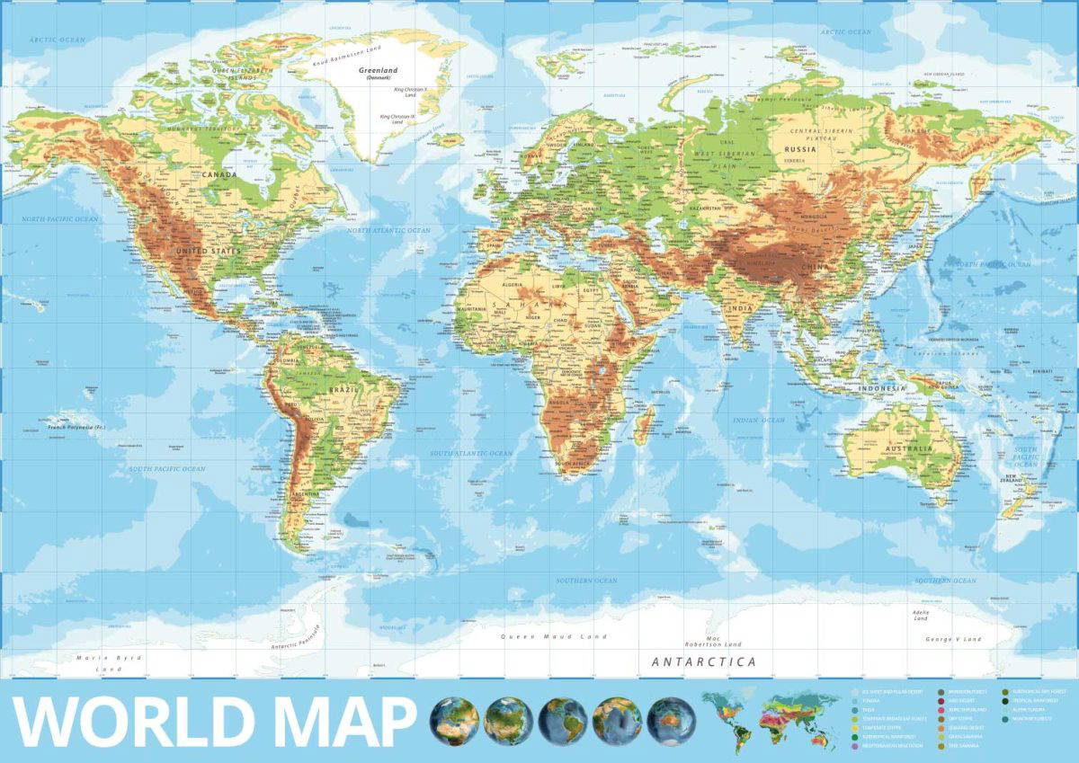 Topographical World Map Wall Displays for Primary Schools