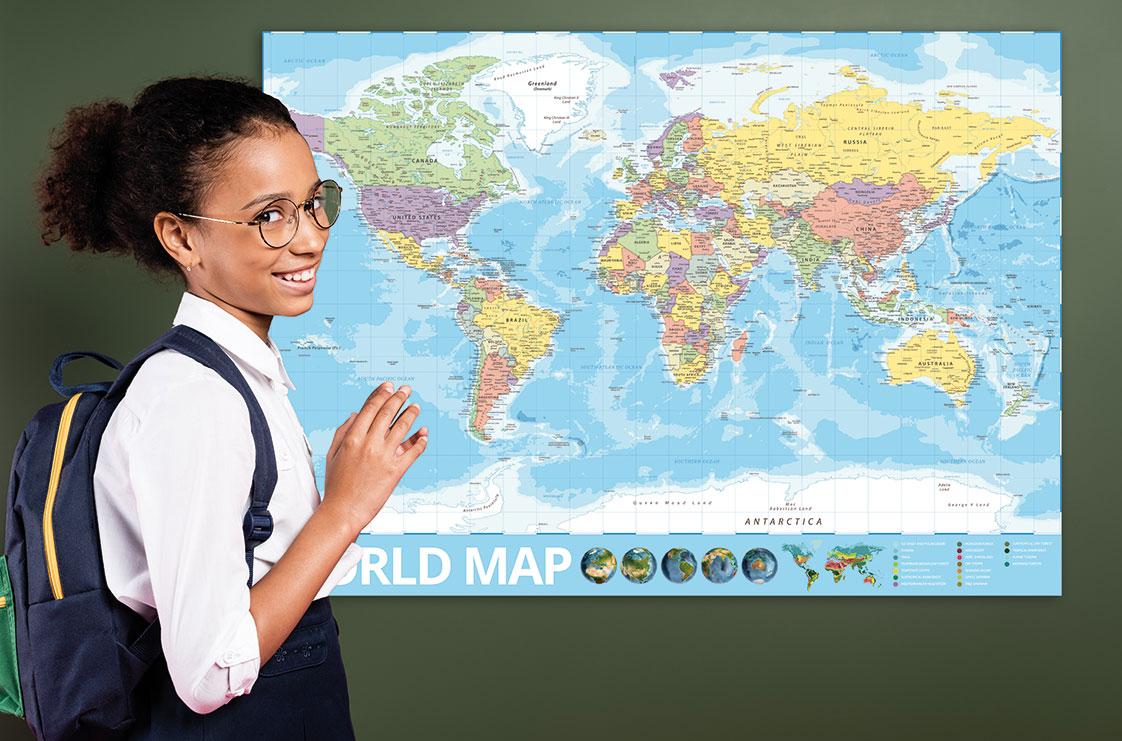 Educational Political World Map Wall Displays for Secondary Schools