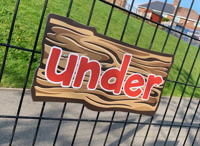 Crates and Planks Signs for Early Years, Indoor and Outdoor Wall Display for Learning in Schools