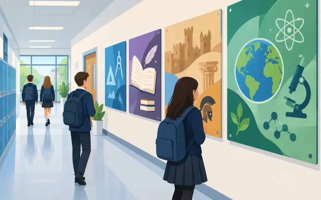 Corridor Learning Panels That Teach Between Lessons