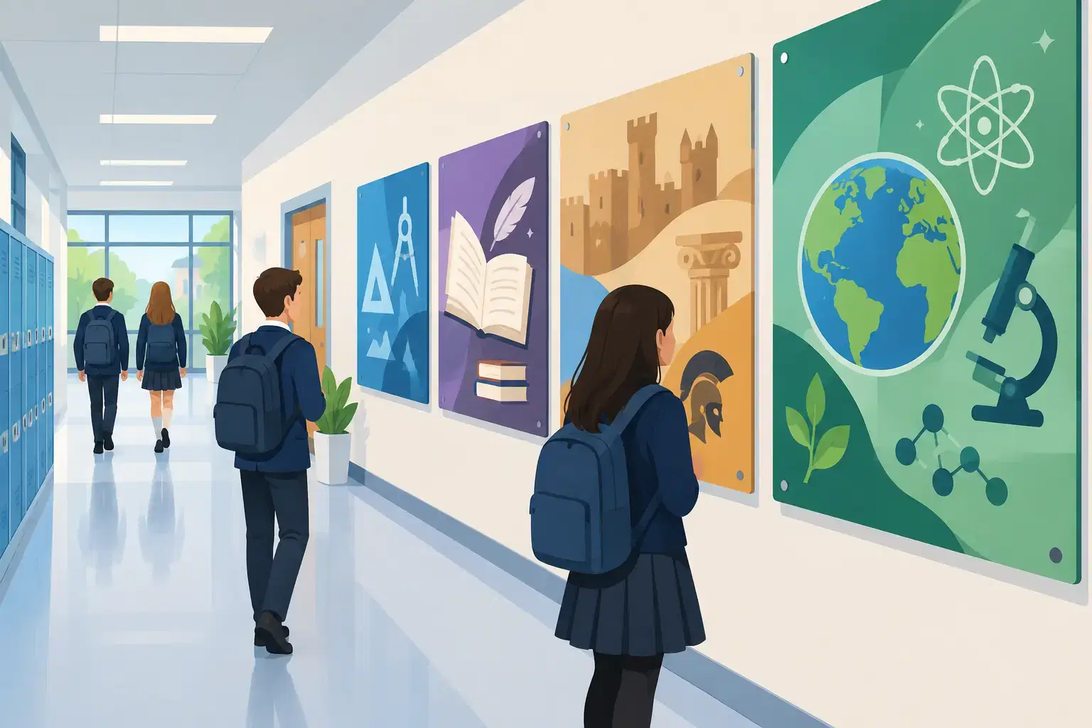 Corridor Learning Panels That Teach Between Lessons